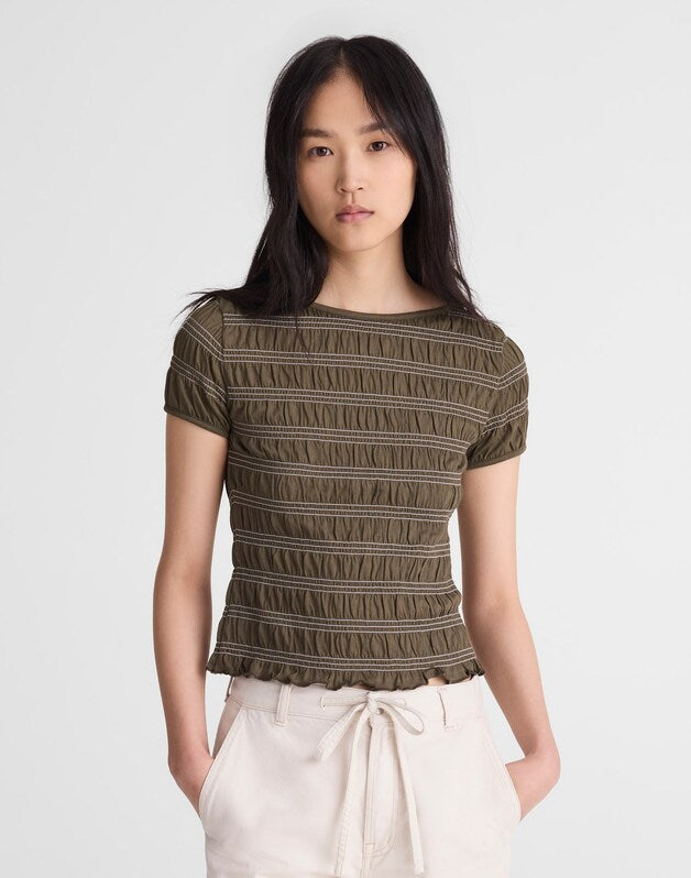 Smocked Short-Sleeve Top FADED IVY