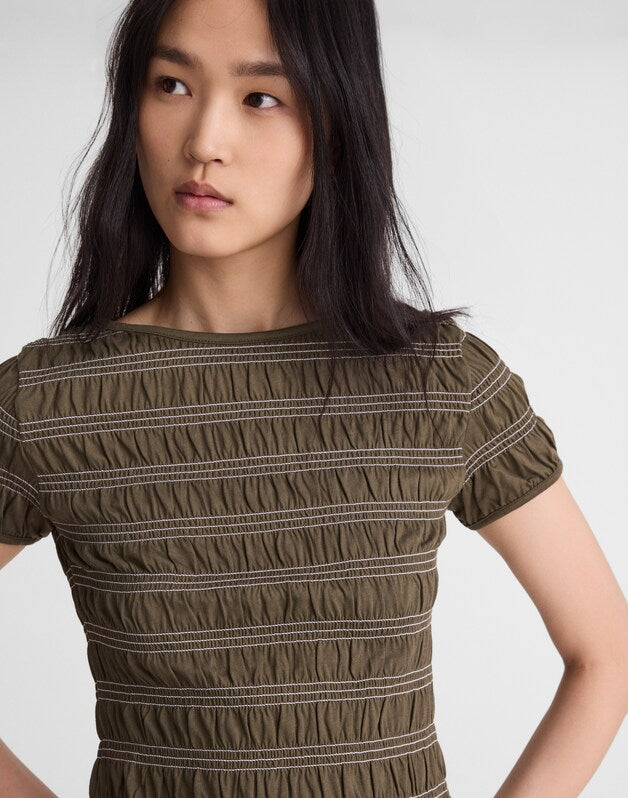 Smocked Short-Sleeve Top FADED IVY
