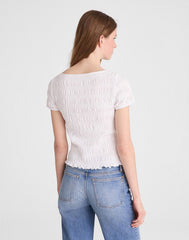 Smocked Short-Sleeve Top WHITE