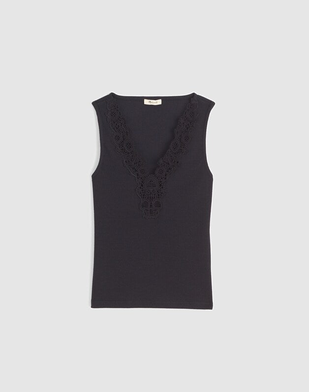 Lace-Trim V-Neck Tank JET BLACK