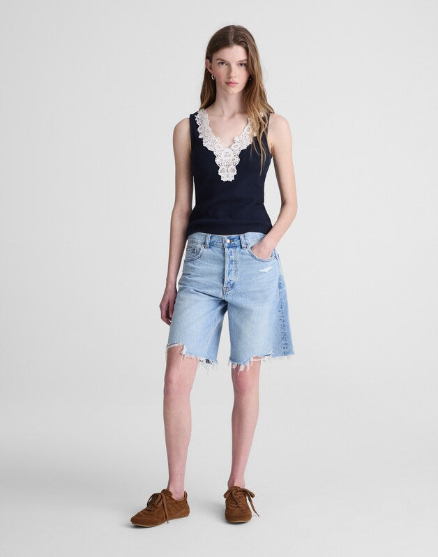 Lace-Trim V-Neck Tank CLASSIC NAVY