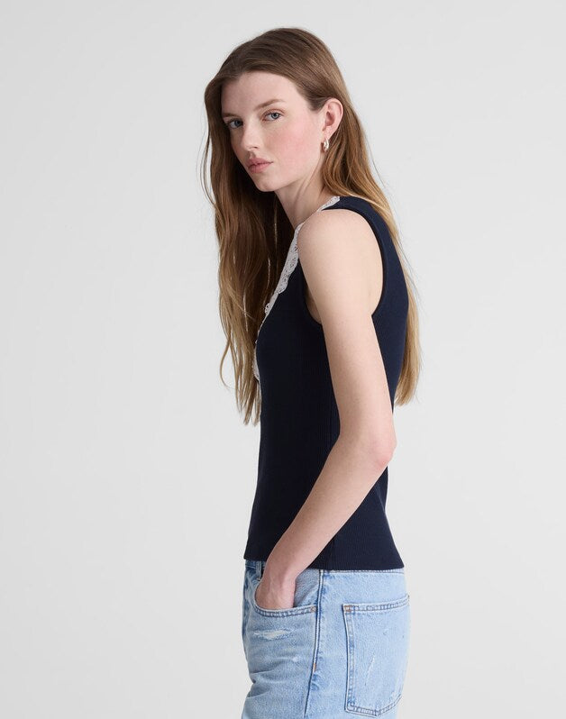 Lace-Trim V-Neck Tank CLASSIC NAVY