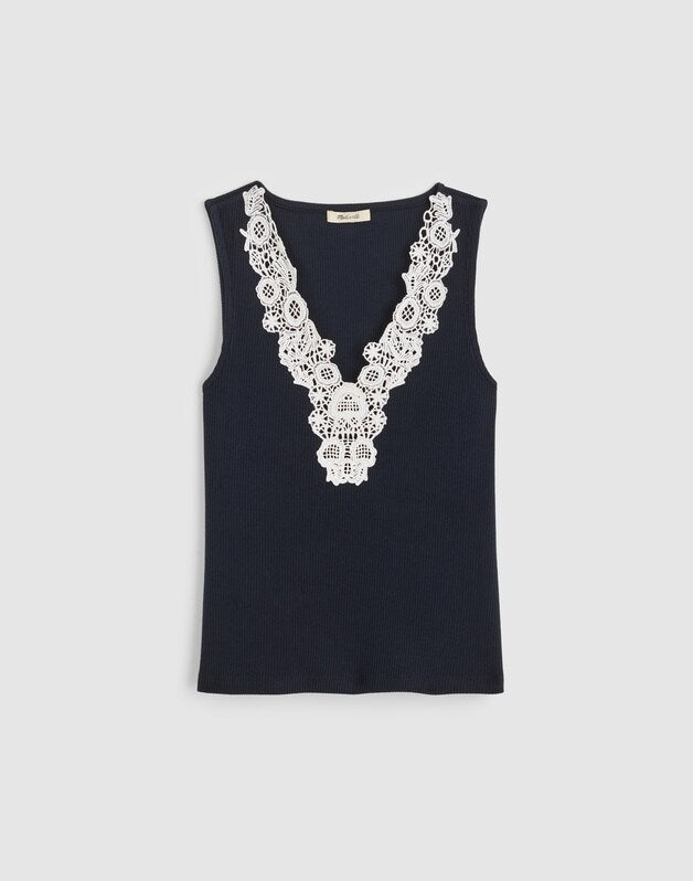 Lace-Trim V-Neck Tank CLASSIC NAVY