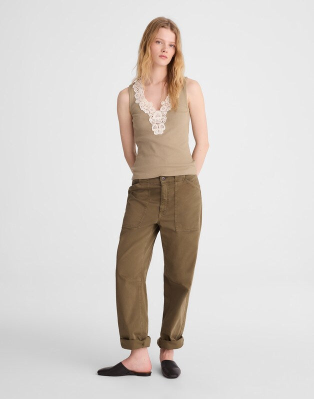 Lace-Trim V-Neck Tank SAGEBRUSH