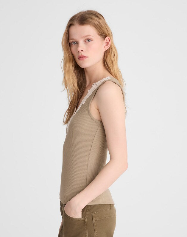Lace-Trim V-Neck Tank SAGEBRUSH