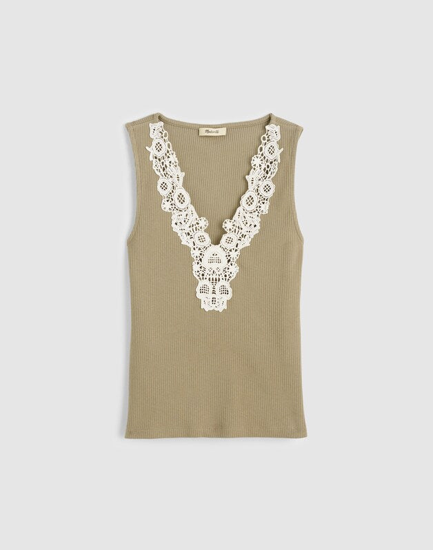 Lace-Trim V-Neck Tank SAGEBRUSH