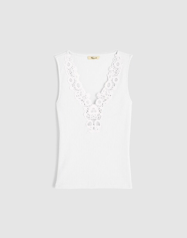 Lace-Trim V-Neck Tank WHITE