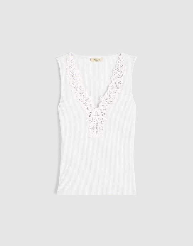 Lace-Trim V-Neck Tank WHITE