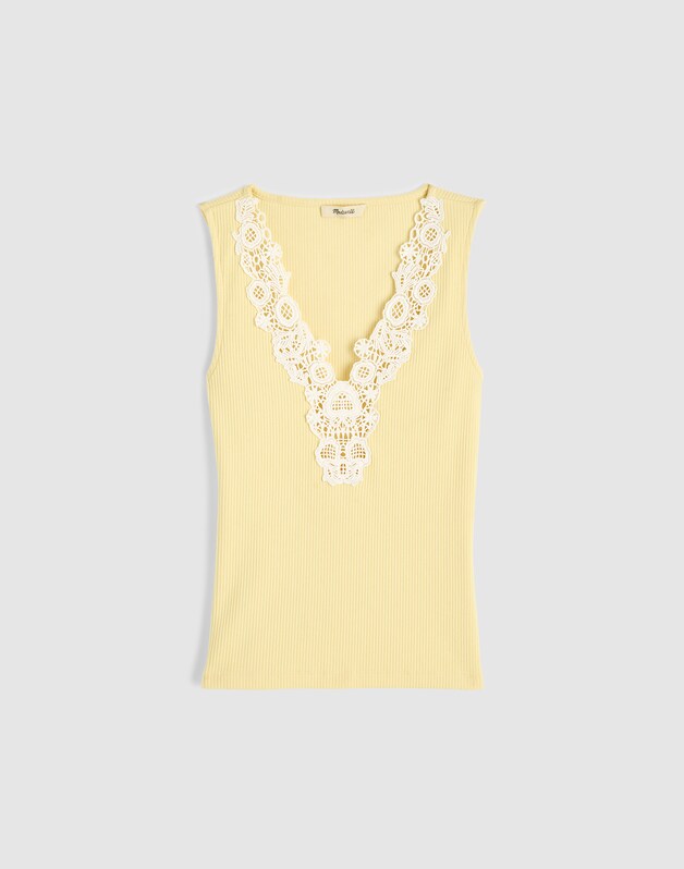 Lace-Trim V-Neck Tank SHEER PINEAPPLE