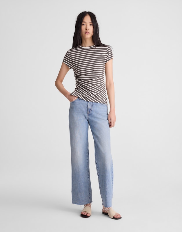 Asymmetric Ruched Tee in Allday Jersey PELICAN GREEN