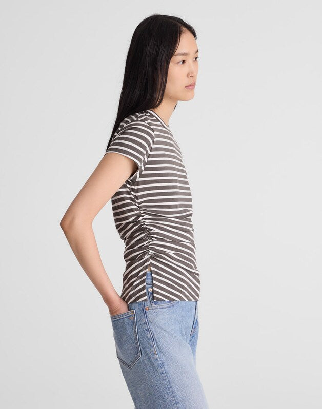 Asymmetric Ruched Tee in Allday Jersey PELICAN GREEN