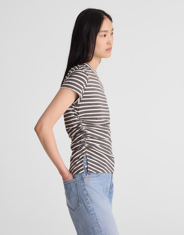 Asymmetric Ruched Tee in Allday Jersey PELICAN GREEN