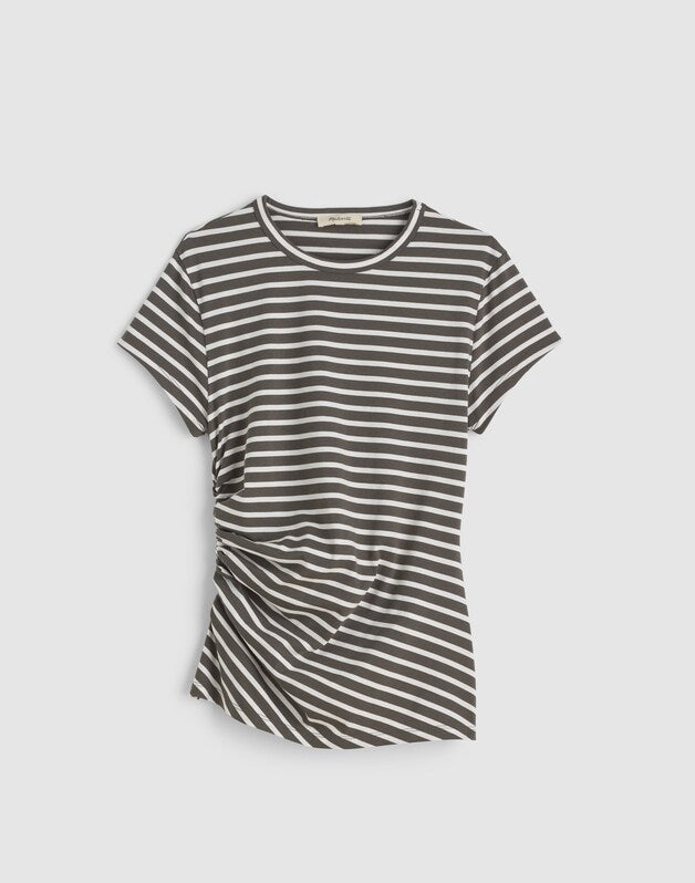Asymmetric Ruched Tee in Allday Jersey PELICAN GREEN