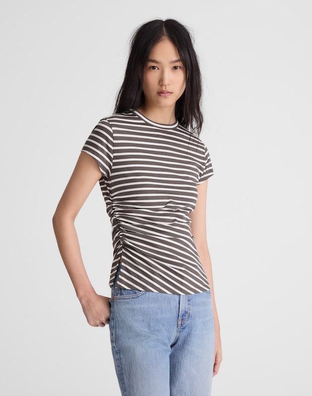 Asymmetric Ruched Tee in Allday Jersey PELICAN GREEN