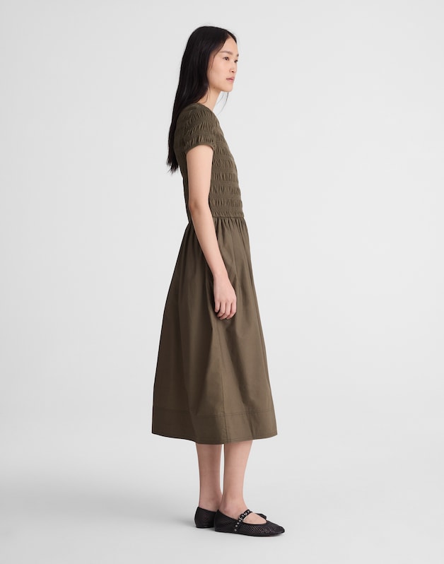 Smocked Boatneck Midi Dress FADED IVY