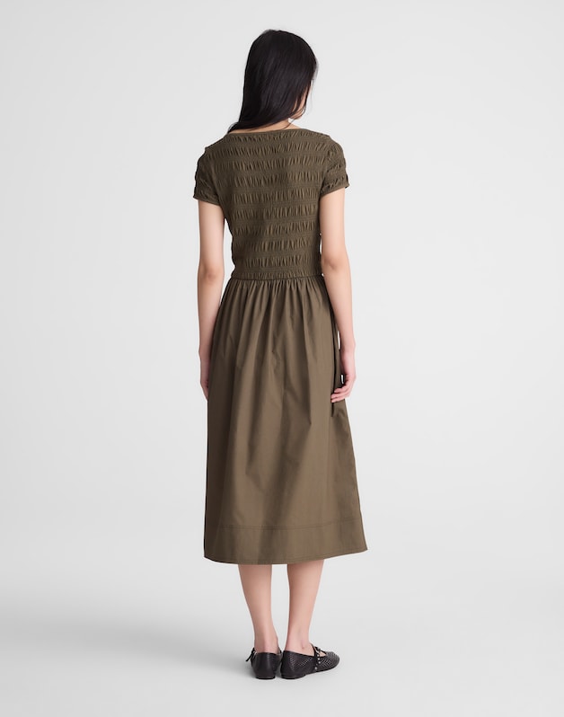 Smocked Boatneck Midi Dress FADED IVY