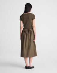 Smocked Boatneck Midi Dress FADED IVY