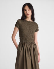 Smocked Boatneck Midi Dress FADED IVY