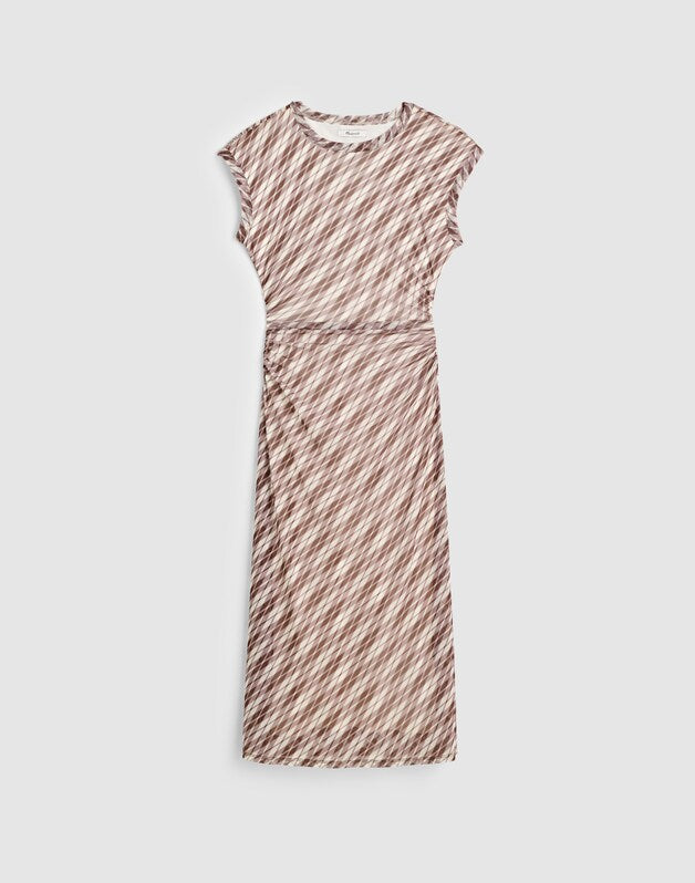 Cap-Sleeve Ruched Midi Dress SPICED BROWN
