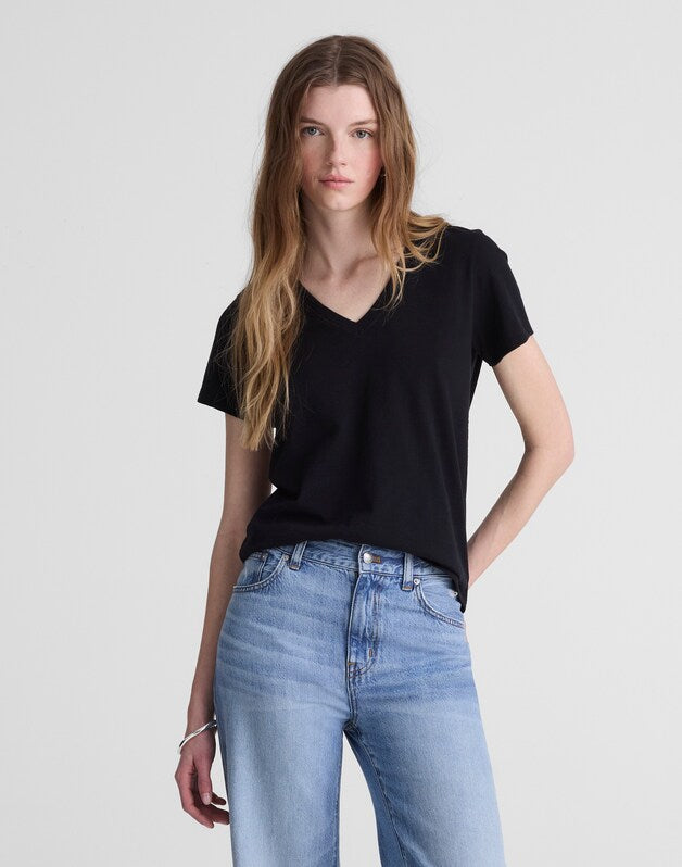 The Relaxed V-Neck Tee in Vintage Jersey BLACK CHARCOAL