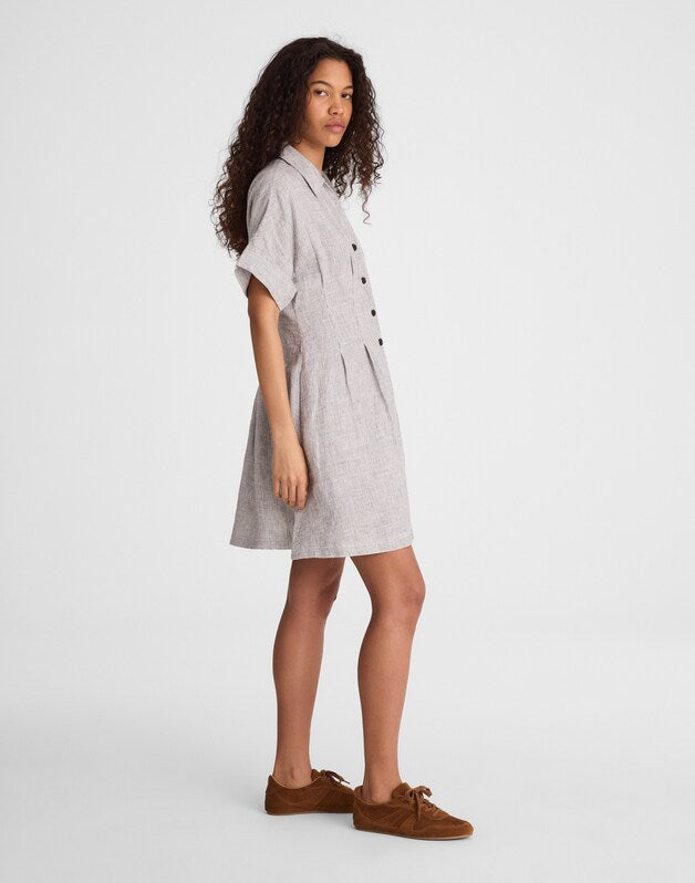 The Perry Mini Shirtdress in 100% Linen BLACK WHITE MINI STRIPE