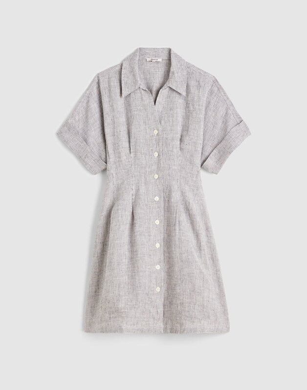 The Perry Mini Shirtdress in 100% Linen BLACK WHITE MINI STRIPE