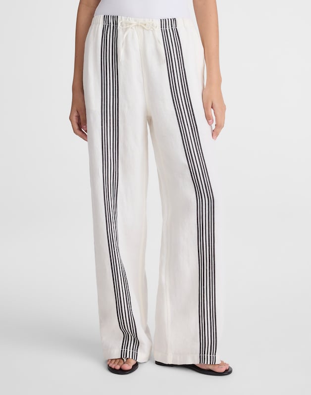 Pull-On Pants in Linen Blend BOLD PLACEMENT STRIPE BLACK