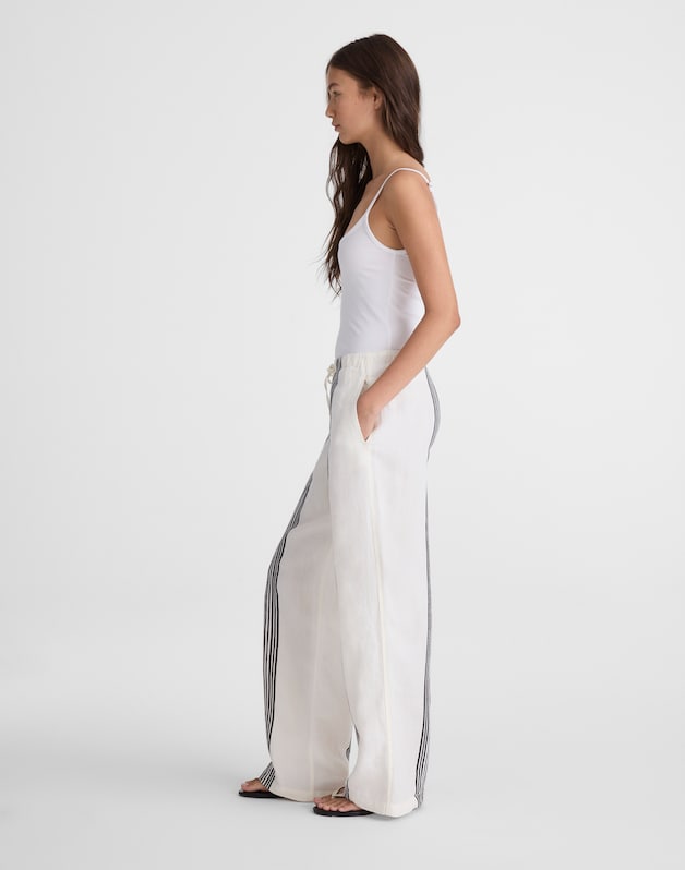 Pull-On Pants in Linen Blend BOLD PLACEMENT STRIPE BLACK
