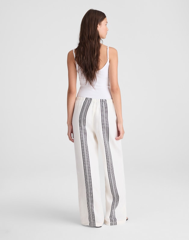 Pull-On Pants in Linen Blend BOLD PLACEMENT STRIPE BLACK