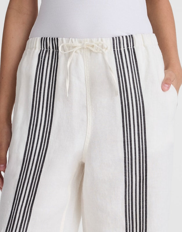 Pull-On Pants in Linen Blend BOLD PLACEMENT STRIPE BLACK