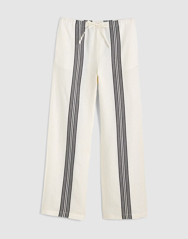 Pull-On Pants in Linen Blend BOLD PLACEMENT STRIPE BLACK