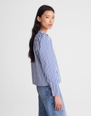 Stacked-Button V-Neck Shirt in Poplin FRENCH BLUE