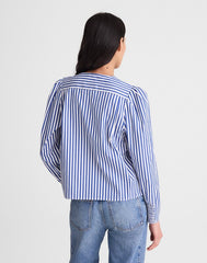 Stacked-Button V-Neck Shirt in Poplin FRENCH BLUE