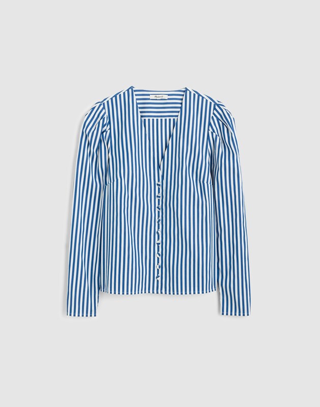 Stacked-Button V-Neck Shirt in Poplin FRENCH BLUE