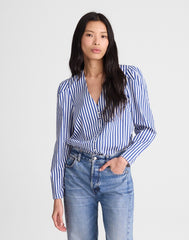 Stacked-Button V-Neck Shirt in Poplin FRENCH BLUE