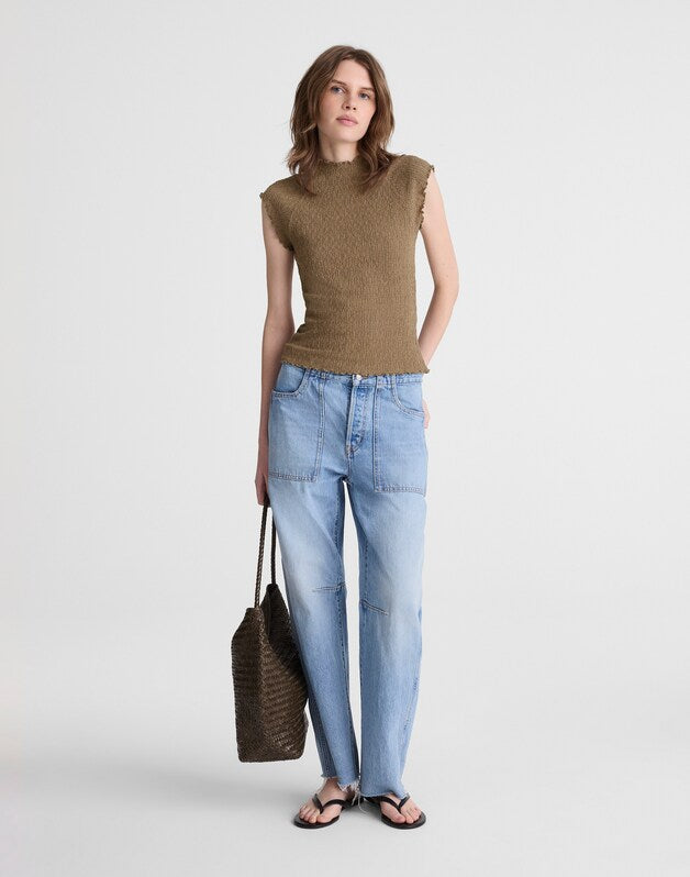 Smocked Mockneck Tank DARK DRIFTWOOD