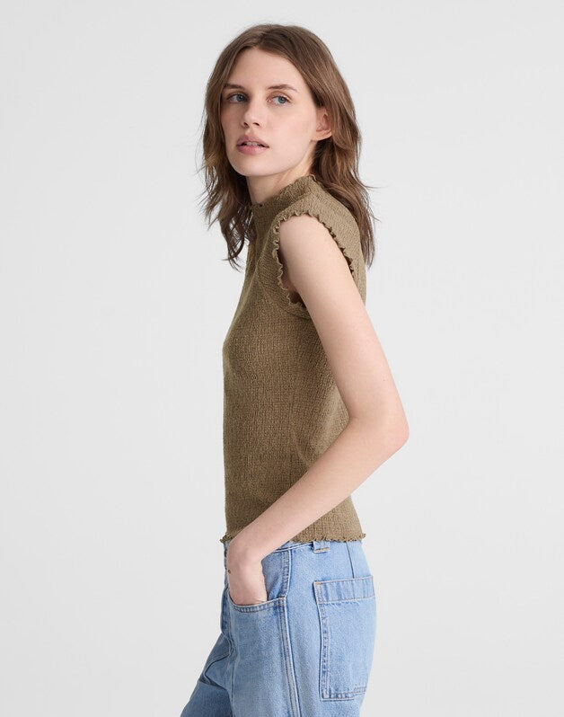 Smocked Mockneck Tank DARK DRIFTWOOD