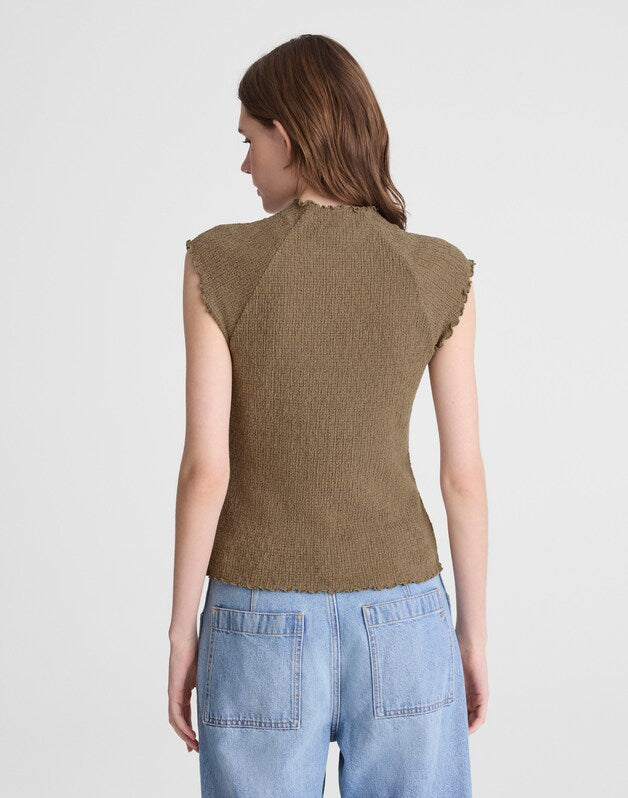 Smocked Mockneck Tank DARK DRIFTWOOD