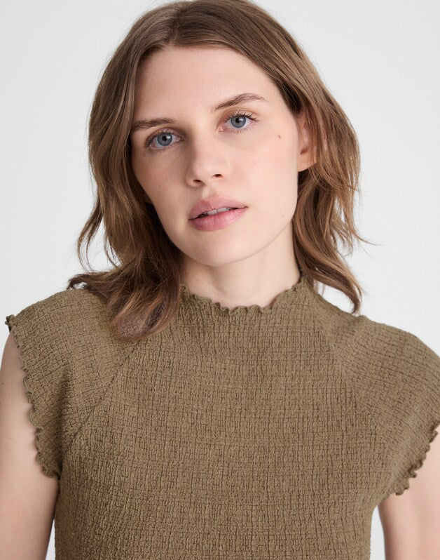 Smocked Mockneck Tank DARK DRIFTWOOD