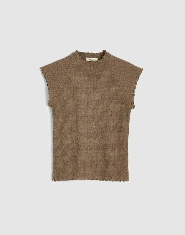 Smocked Mockneck Tank DARK DRIFTWOOD