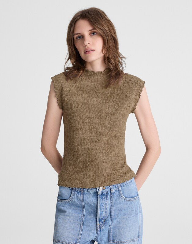 Smocked Mockneck Tank DARK DRIFTWOOD