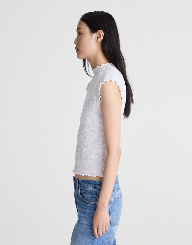 Smocked Mockneck Tank WHITE