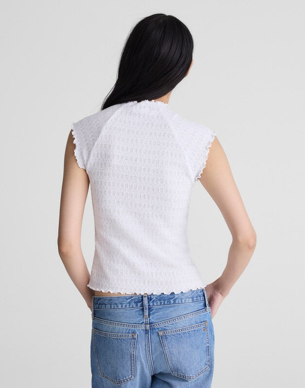 Smocked Mockneck Tank WHITE