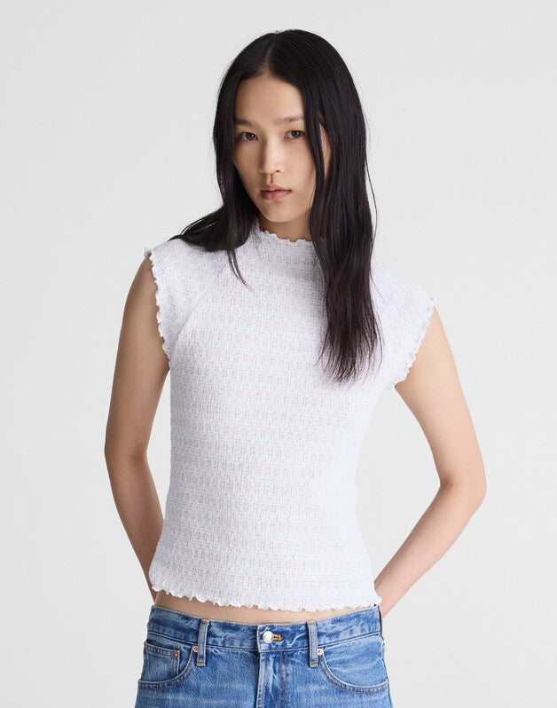 Smocked Mockneck Tank WHITE