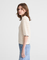 Textured Sweater Tee in 100% Cotton IVORY WITH BLACK TIPPING