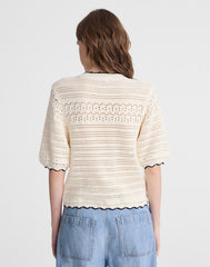 Textured Sweater Tee in 100% Cotton IVORY WITH BLACK TIPPING
