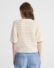 Textured Sweater Tee in 100% Cotton IVORY WITH BLACK TIPPING