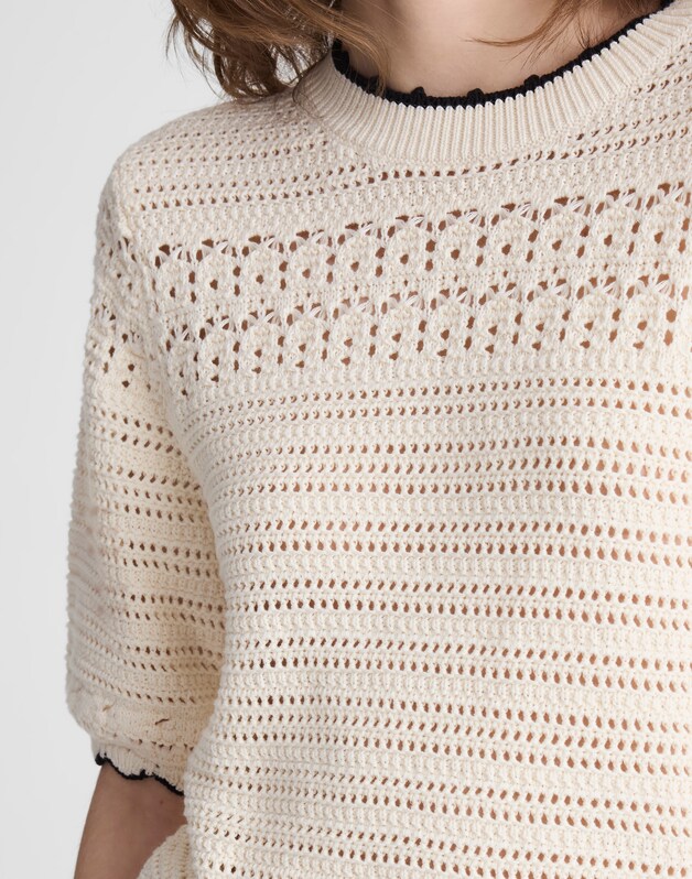 Textured Sweater Tee in 100% Cotton IVORY WITH BLACK TIPPING