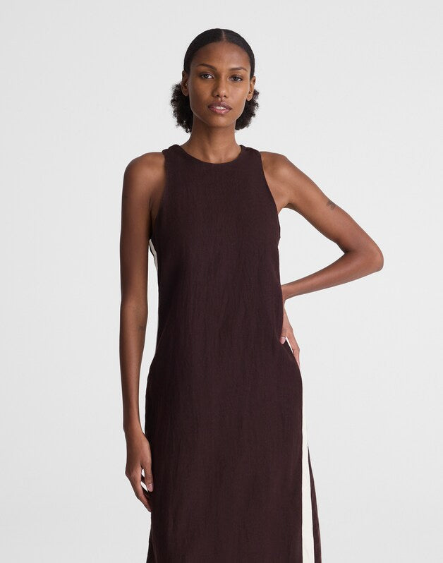 The Elena Midi Dress in 100% Linen COCOA