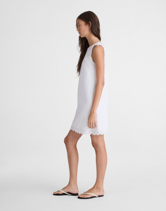 Embroidered Mini Shift Dress in Poplin WHITE
